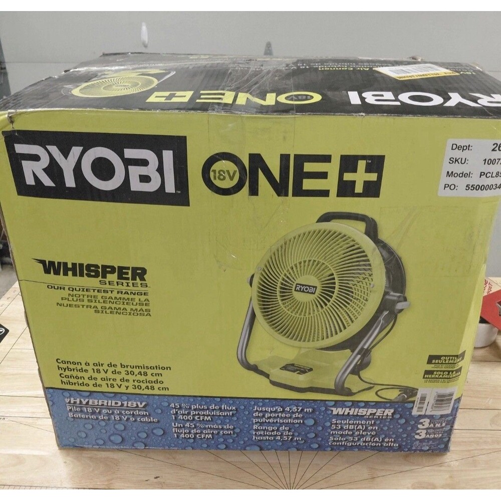 RYOBI ONE+ 18V Cordless Hybrid WHISPER SERIES 12 in. Misting Air Cannon Fan